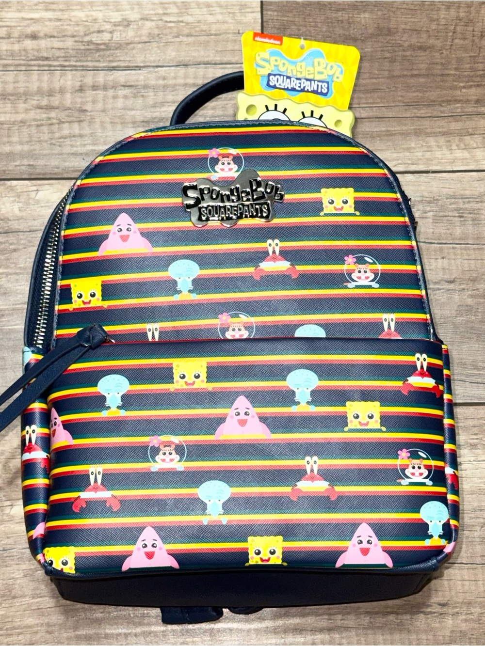 SpongeBob SquarePants Nickelodeon TV Show Mad Engine Striped Mini Backpack 10"